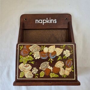 Vintage Wooden Napkin Holder Wall Mount Cottagecore Country Kitchen Floral Fig